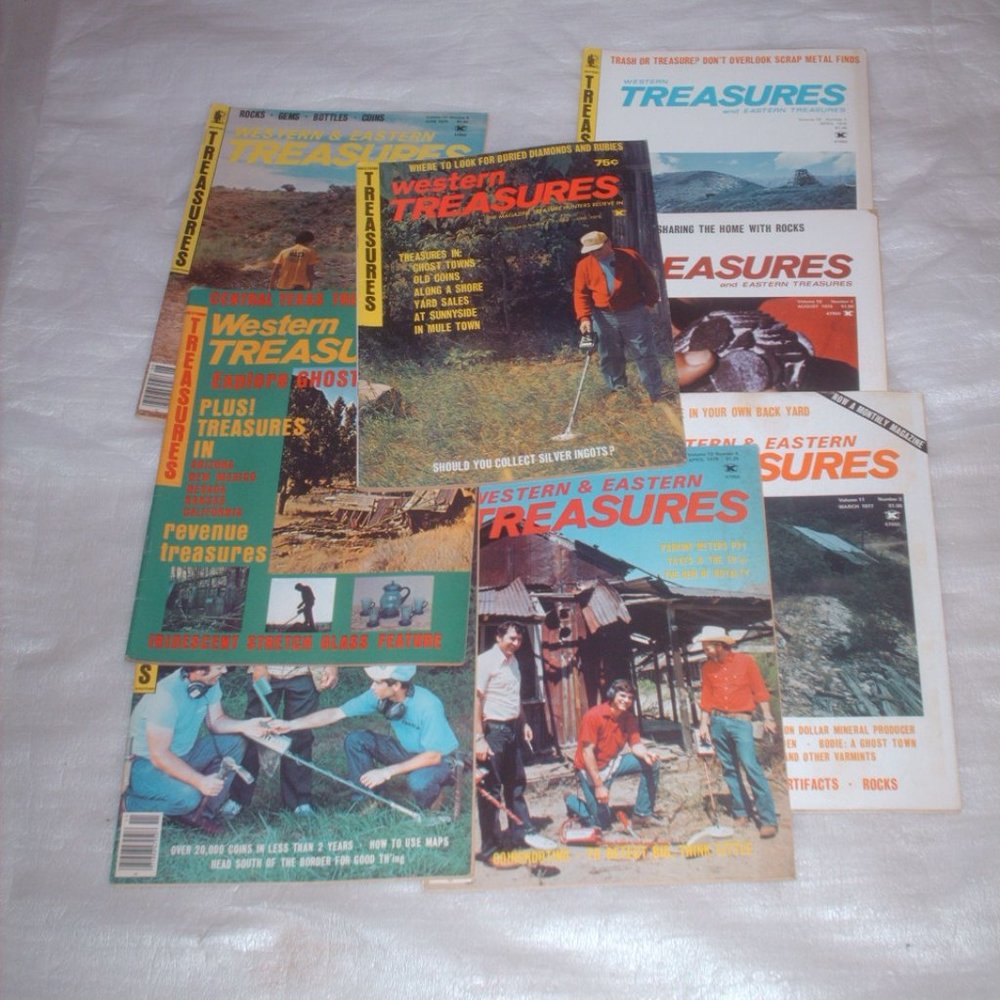 Lot of 8 vintage Western & Eastern Treasures magazines - metal detecting, etc.